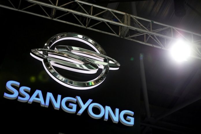 The logo of Ssangyong Motor is seen during the 2017 Seoul Motor Show in Goyang